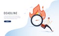 Office worker character running with timer on fire on back. Deadline and rush hour. Vector illustration. Royalty Free Stock Photo