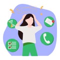 Office worker or clerk stressed out because of workflow cycle. Concept of daily task routine