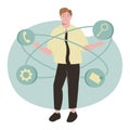 Office worker or clerk stressed out because of workflow cycle. Concept of daily task routine