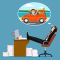 Office worker of a dream of a summer vacation. Royalty Free Stock Photo