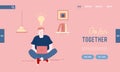 Office Worker or Freelancer Creative Idea Website Landing Page. Man Programmer, Designer or Coder Working on Computer