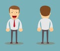 Office worker. Front, back view . Cartoon style, flat vector