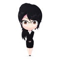 Office worker with glasses, dressed in a jacket and dress. Cute teacher with glasses dressed in a suit. Character vector illustrat