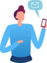 Office worker holding smartphone and receiving email notification, sending and receiving messages, online communication, email