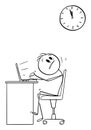 Office Worker Looking at Wall Clock , Vector Cartoon Stick Figure Illustration Royalty Free Stock Photo