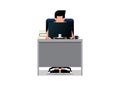 Office worker male working on computer on white background