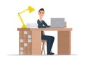 Office worker man behind a desktop. Vector illustration isolated