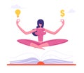 Office Worker Meditating with Dollar Sign and Light Bulb. Relaxed Businesswoman in Lotus Position Royalty Free Stock Photo