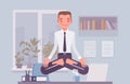 Office male worker meditating for relaxation