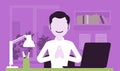 Office worker meditating to concentrate, yogi man