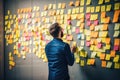 Office Worker Organizes Tasks With Sticky Notes On The Wall Royalty Free Stock Photo