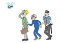 Office worker, pickpocket and policeman staring at