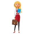 Office worker is ready to work.Woman secretary. Vector flat cartoon illustration. Royalty Free Stock Photo