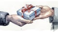 Office Worker Receives Heartfelt Gift from Colleague in Watercolor Concept .