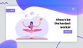 Office Worker Relaxation Website Landing Page. Businesswoman Doing Yoga Meditation in Lotus Posture to Calm Down