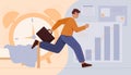 Office worker running late for work. Stressed man is late with deadlines. Flat vector illustration Royalty Free Stock Photo