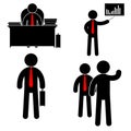 Office worker at table. manager shows the graph. greeting colleagues. vector illustration