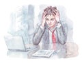 Office worker tired watercolor art