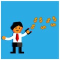 Office Worker trying to catch flying money with magnet.The Vector Illustration is showing the concept of how to earn a lot of mone Royalty Free Stock Photo