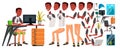 Office Worker Vector. Animation Creation Set. Black. African. Emotions, Gestures. Animated Elements. Office Generator