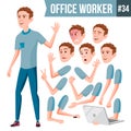 Office Worker Vector. Face Emotions, Various Gestures. Animation. Business Worker. Career. Professional Workman, Officer