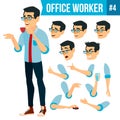 Office Worker Vector. Face Emotions, Various Gestures. Animation Creation Set. Business Human. Smiling Manager, Servant Royalty Free Stock Photo