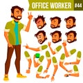 Office Worker Vector. Indian. Face Emotions, Various Gestures. Animation Creation Set. Business Man. Professional Royalty Free Stock Photo