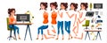 Office Worker Vector. Woman. Smiling Servant, Officer. Business Human. Lady Face Emotions, Various Gestures. Animation