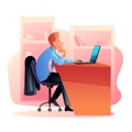 Office worker at workplace flat illustration