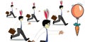 Office workers with bunny carrot ears chase floating carrot vector graphics