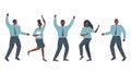 Office workers are celebrating the victory. Happy employees are dancing and jumping. Black business people Royalty Free Stock Photo
