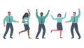 Office workers are celebrating the victory. Happy employees are dancing and jumping. International group of business people Royalty Free Stock Photo