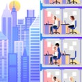 Office Workers Working in City Skyscraper Vector