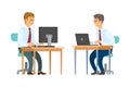 Office Workers with Computer and Laptop at Desks Royalty Free Stock Photo