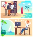 Office Workers Daydream about Vacation Abroad Set