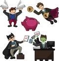 Office workers in the form of superheroes, with superpowers work