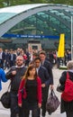 Office workers going at work. Early morning hours in Canary Wharf , London Royalty Free Stock Photo