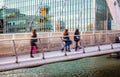 Office workers going at work. Early morning hours in Canary Wharf , London Royalty Free Stock Photo