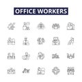 Office workers line vector icons and signs. Employees, Clerks, Executives, Administrators, Managers, Assistants