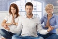 Office workers meditating at work Royalty Free Stock Photo