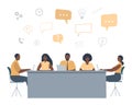 Office workers during the meeting. Business concept with icons. Black people are sitting at the table in the office