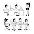 Office workers monochrome vector illustration