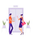 Office workers near elevator illustration. Two employees are waiting for elevator. Royalty Free Stock Photo