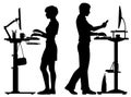 Office workers standing desks silhouette