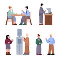 Office workers during work break set of cartoon vector illustrations isolated.