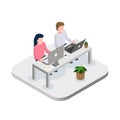 Office workers at work place concept. Coworking concept. Flat isometric vector illustration