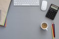 Office working place on grey wooden table