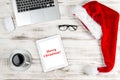 Office Workplace Coffee and Christmas Decoration. Business Holid Royalty Free Stock Photo