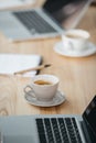 Office workplace with coffee and laptop computers Royalty Free Stock Photo