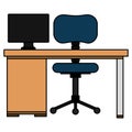 office workplace with desk and desktop scene Royalty Free Stock Photo